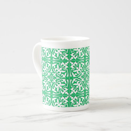 Moroccan tile _ jade green and white bone china mug