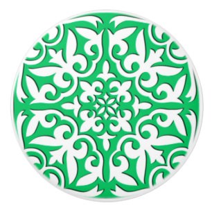 Moroccan tile - jade green and white ceramic knob