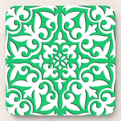 Moroccan tile _ jade green and white coaster