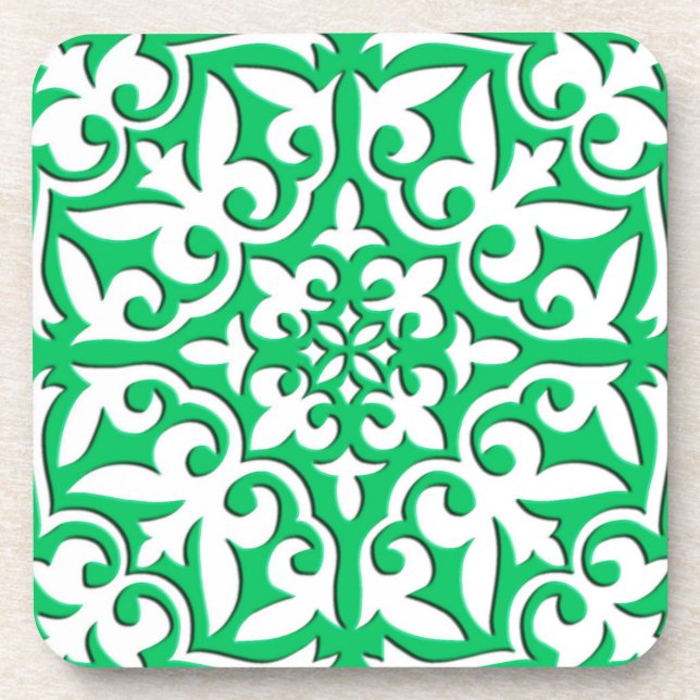 Moroccan tile - jade green and white coaster (Front)