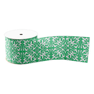 Moroccan tile - jade green and white grosgrain ribbon
