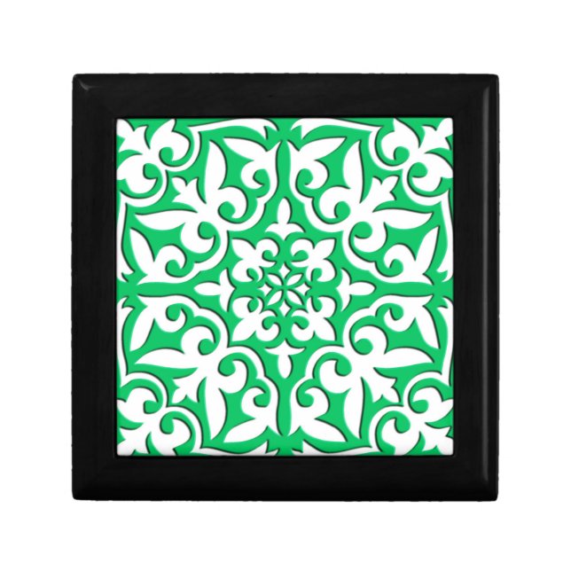 Moroccan tile - jade green and white keepsake box (Front)