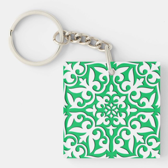 Moroccan tile - jade green and white keychain (Front)