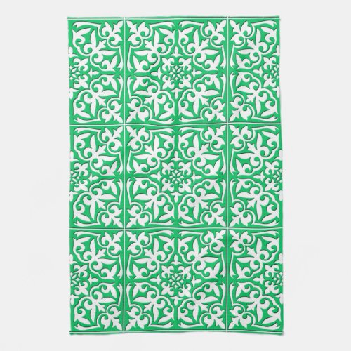 Moroccan tile _ jade green and white kitchen towel