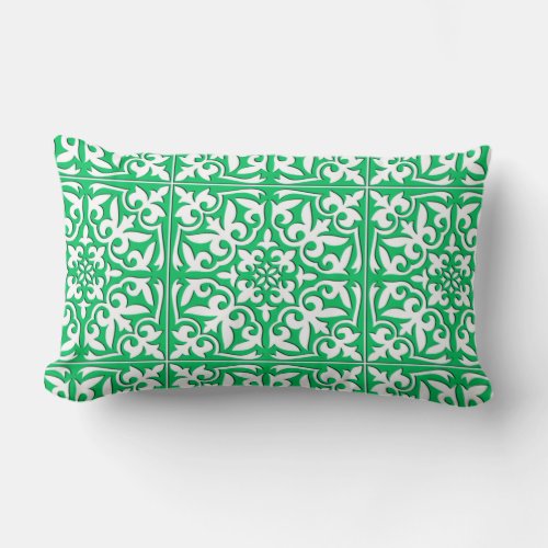 Moroccan tile _ jade green and white lumbar pillow