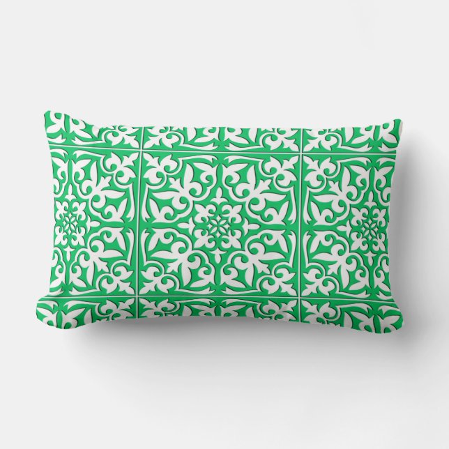 Moroccan tile - jade green and white lumbar pillow (Front)