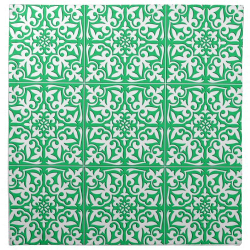 Moroccan tile _ jade green and white napkin