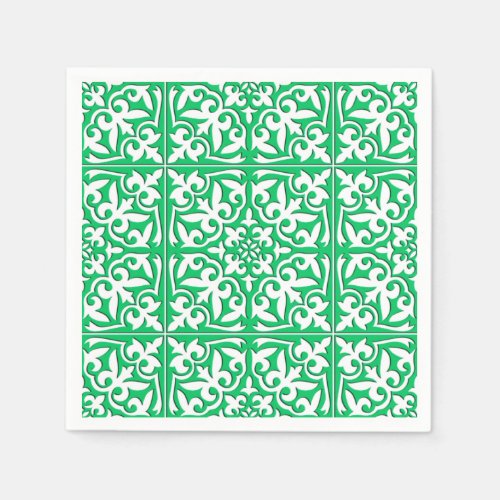 Moroccan tile _ jade green and white napkins
