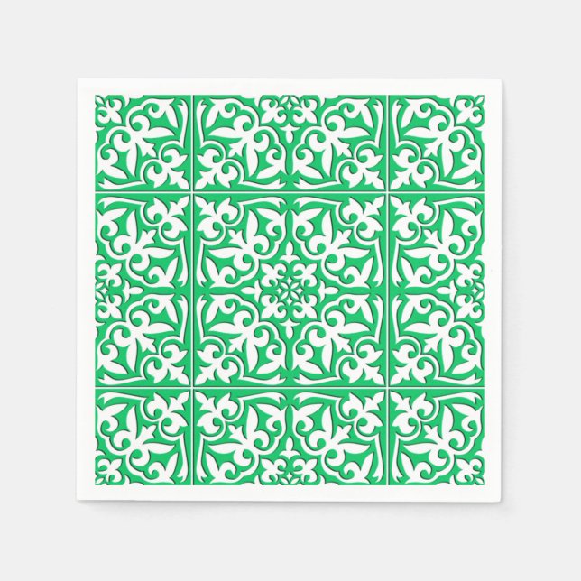 Moroccan tile - jade green and white napkins (Front)