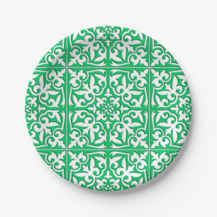 Moroccan tile - jade green and white paper plates