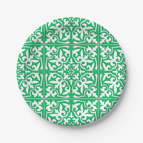Moroccan tile _ jade green and white paper plates