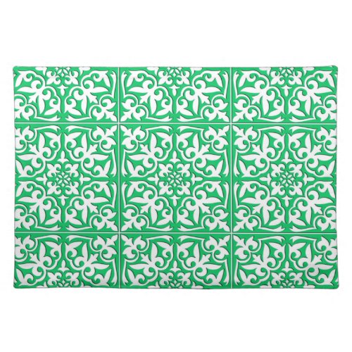 Moroccan tile _ jade green and white placemat