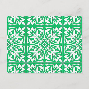 Moroccan tile - jade green and white postcard
