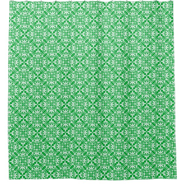 Moroccan tile - jade green and white shower curtain (Front)
