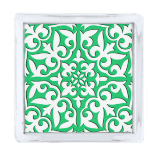 Moroccan tile - jade green and white silver finish lapel pin