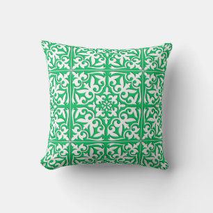 Moroccan tile - jade green and white throw pillow