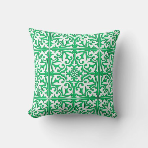 Moroccan tile _ jade green and white throw pillow