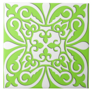Moroccan tile - lime green and white