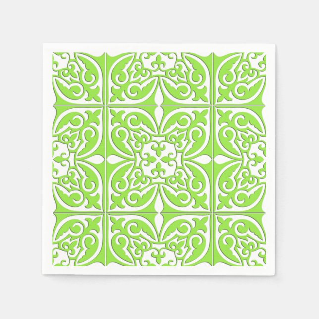 Moroccan tile - lime green and white paper napkins (Front)