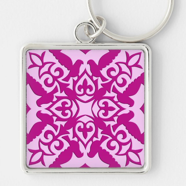 Moroccan tile - magenta and pink keychain (Front)