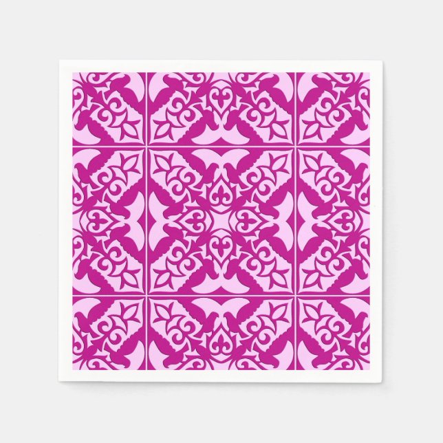 Moroccan tile - magenta and pink paper napkins (Front)