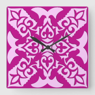 Moroccan tile - magenta and pink square wall clock