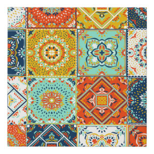 Moroccan tile mosaic illustration pattern faux canvas print