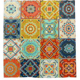 Moroccan tile mosaic illustration pattern shower curtain