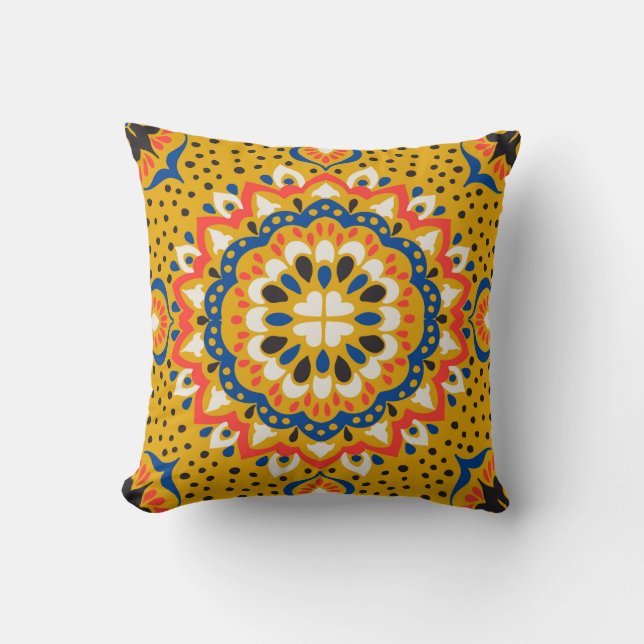 Moroccan tile mosaic illustration pattern throw pillow (Front)