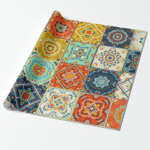Moroccan tile mosaic illustration pattern wrapping paper