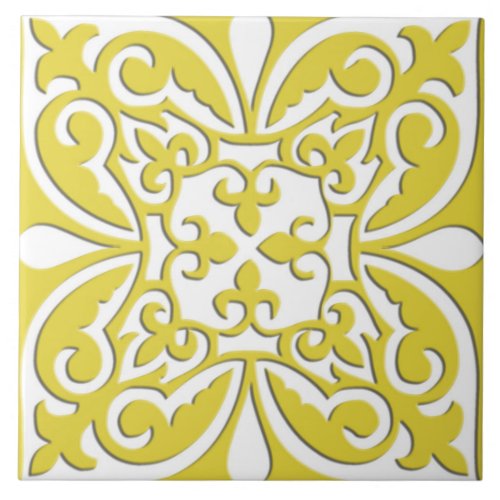 Moroccan tile _ mustard yellow and white