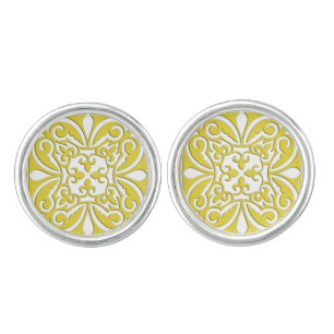 Moroccan tile - mustard yellow and white cufflinks