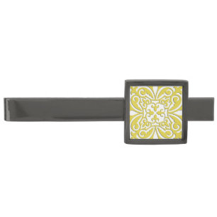 Moroccan tile - mustard yellow and white gunmetal finish tie bar