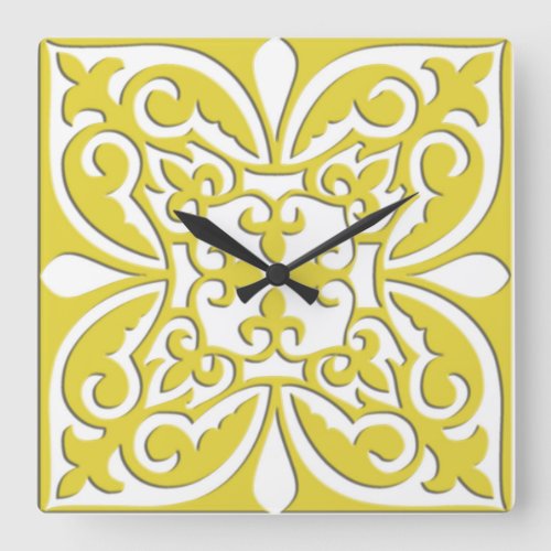 Moroccan tile _ mustard yellow and white square wall clock