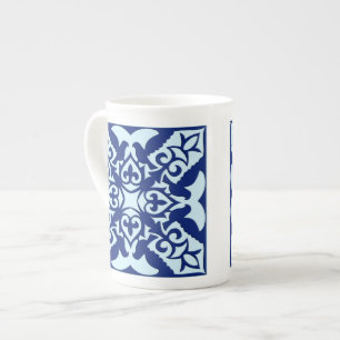 Moroccan tile - navy and light blue bone china mug