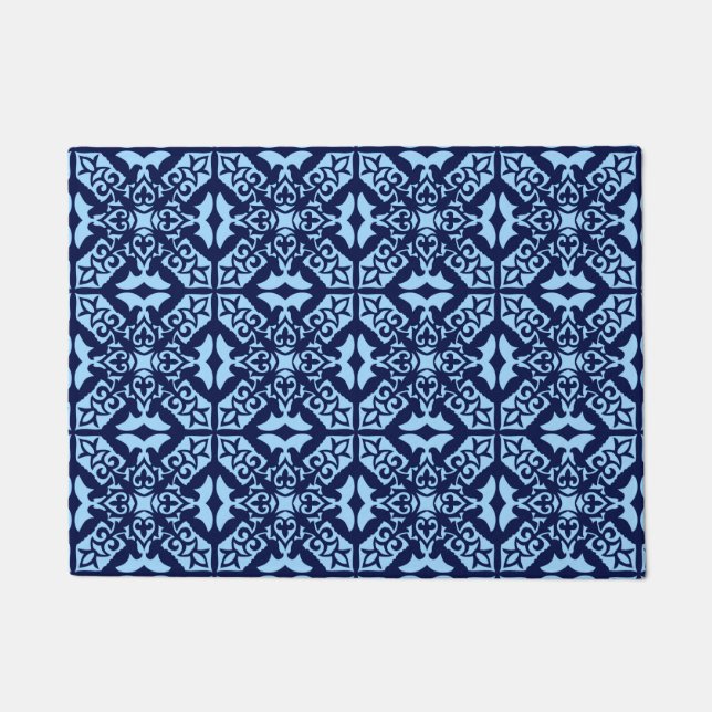 Moroccan tile - navy and light blue doormat (Front)
