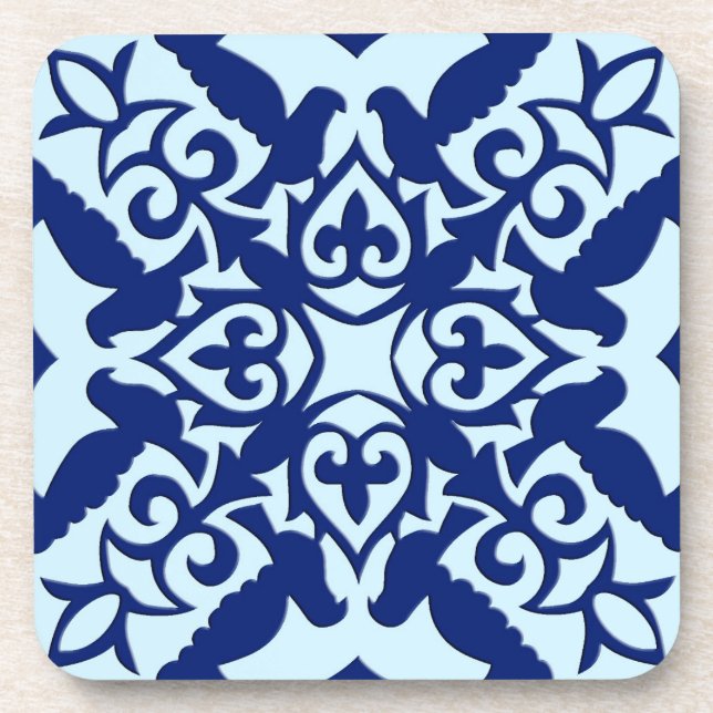 Moroccan tile - navy and light blue drink coaster (Front)