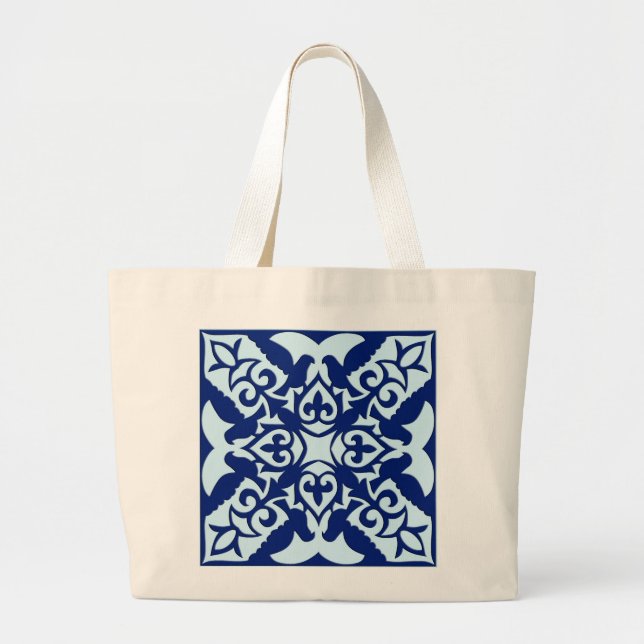 Moroccan tile - navy and light blue large tote bag (Front)