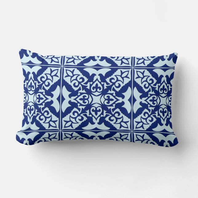 Moroccan tile - navy and light blue lumbar pillow (Front)