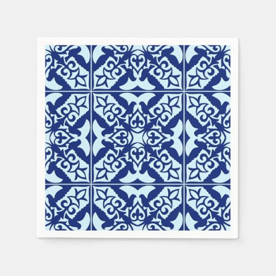 Moroccan tile navy and light blue paper napkins