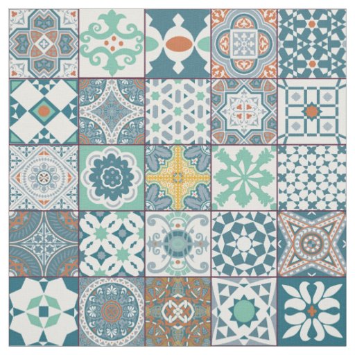 Moroccan tile-orange and light turquoise fabric