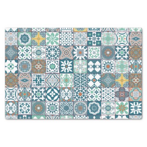 Moroccan tile_orange and light turquoise tissue paper
