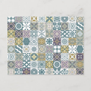 Moroccan tile - pastel blue and gold postcard