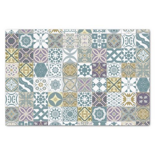 Moroccan tile _ pastel blue and gold tissue paper