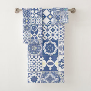 Moroccan tile pastel blue bath towel set