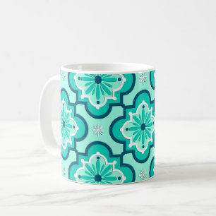 Moroccan Tile Pattern, Aqua and Turquoise Coffee Mug