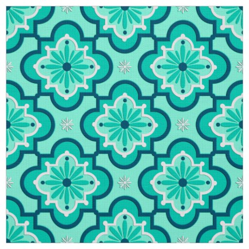 Moroccan Tile Pattern, Aqua and Turquoise Fabric