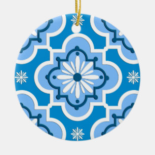 Moroccan tile pattern - Blue and White Ceramic Ornament