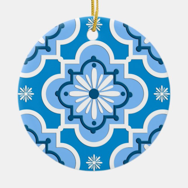 Moroccan tile pattern - Blue and White Ceramic Ornament (Front)