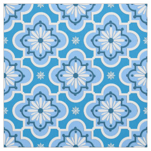 Moroccan Tile Fabric Zazzle Moroccan Tile Pattern Blue And White Fabric